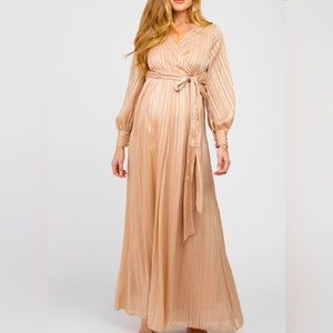Taupe Striped Shimmer Chiffon Maternity Maxi Dress *Like New*